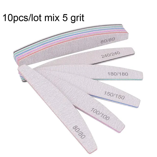 5/10Pcs Professional Nail File 100/180 Sandpaper Strong Thick Nail Files Sanding Half Moon