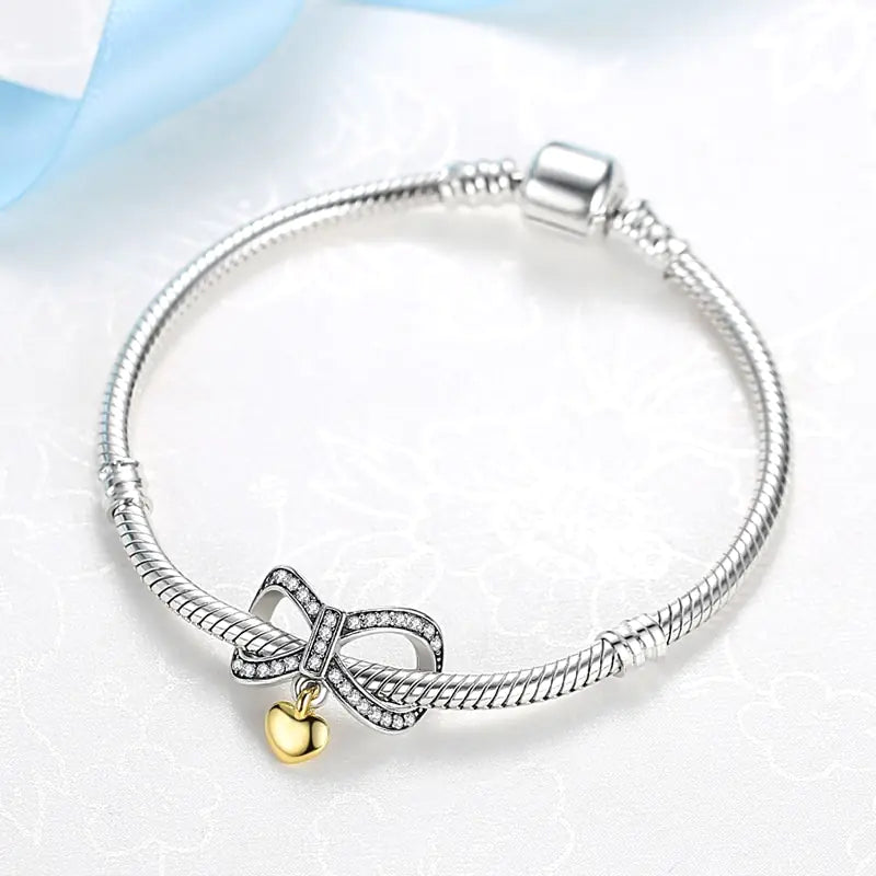 .925 Sterling Silver Charm Bead Bracelet