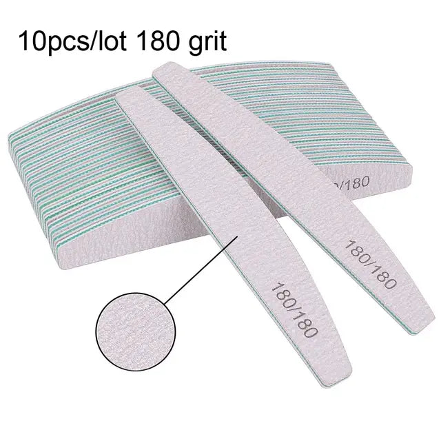 5/10Pcs Professional Nail File 100/180 Sandpaper Strong Thick Nail Files Sanding Half Moon