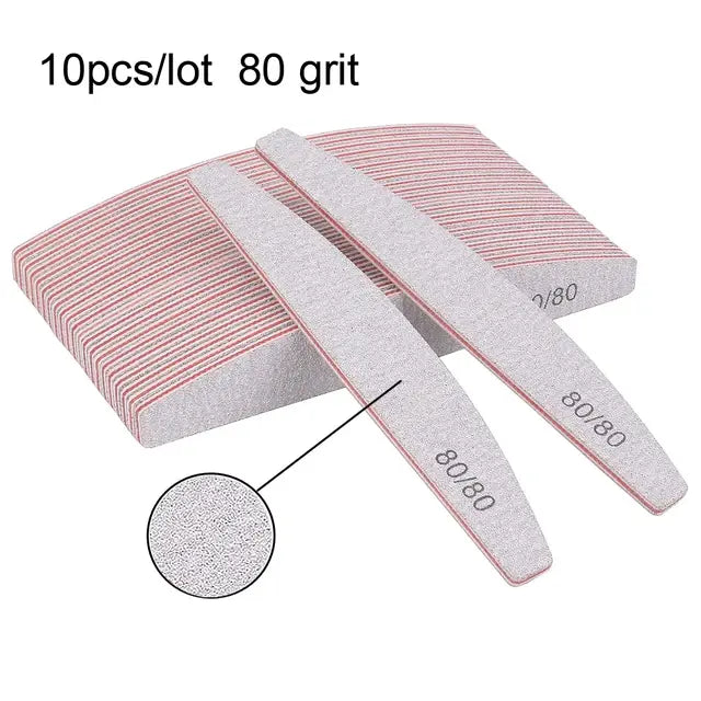 5/10Pcs Professional Nail File 100/180 Sandpaper Strong Thick Nail Files Sanding Half Moon