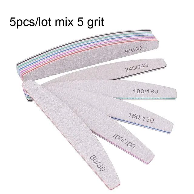 5/10Pcs Professional Nail File 100/180 Sandpaper Strong Thick Nail Files Sanding Half Moon