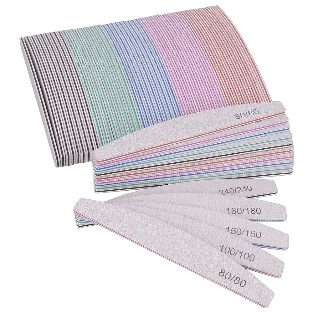 5/10Pcs Professional Nail File 100/180 Sandpaper Strong Thick Nail Files Sanding Half Moon