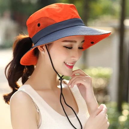 UV UPF Wide Brim Ponytail Sun Hat: Perfect for Outdoor Adventures!