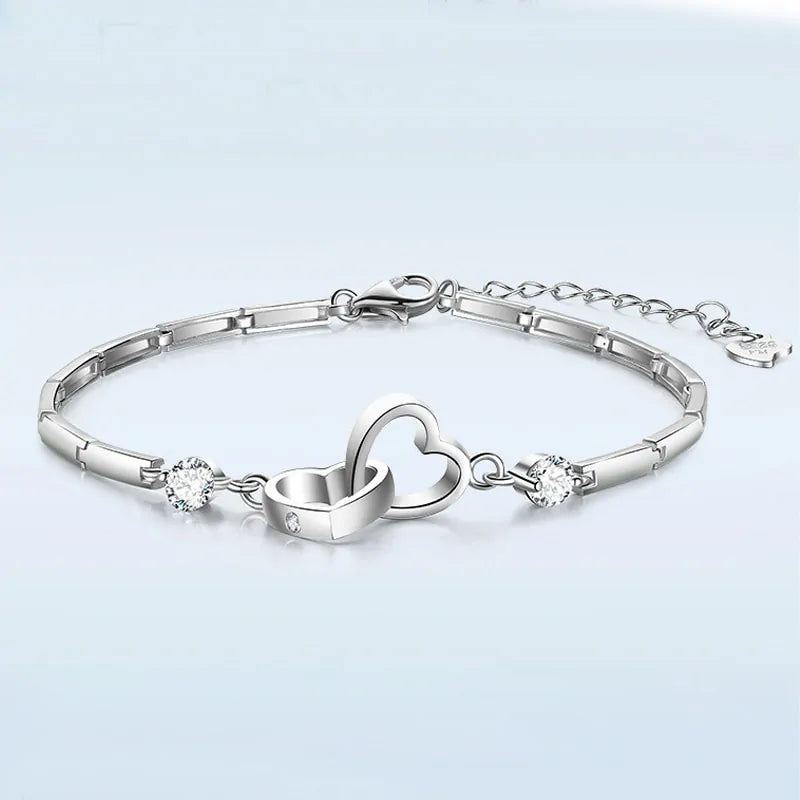 Cubic Zircon Double Heart Bracelet