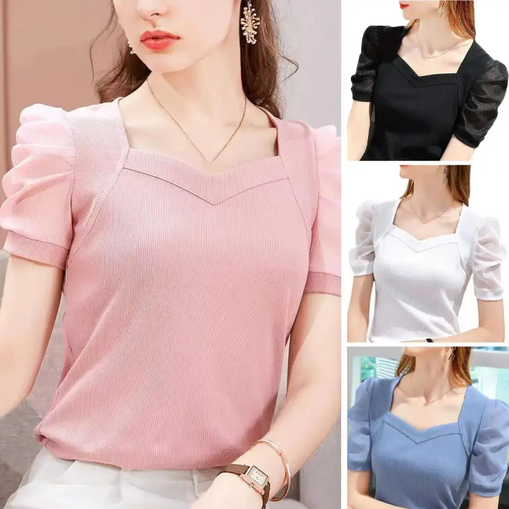 Puff Sleeve Square Collar Blouse