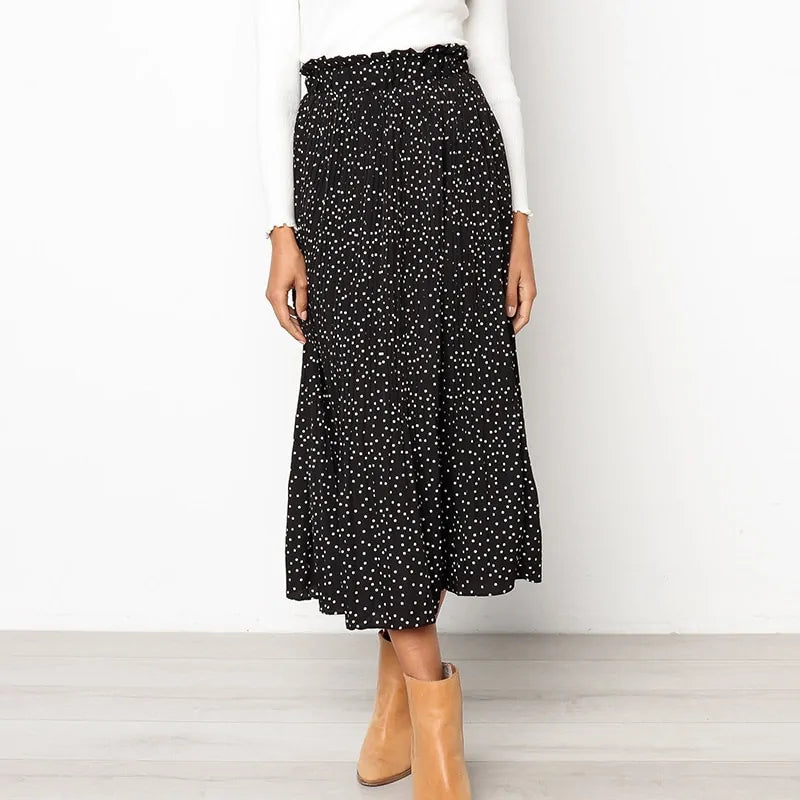 Women's Elastic High Waist Pleated Midi Skirt