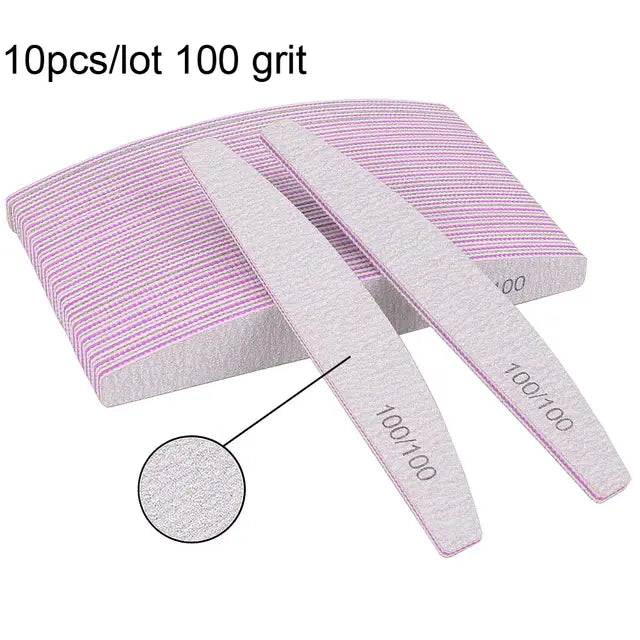 5/10Pcs Professional Nail File 100/180 Sandpaper Strong Thick Nail Files Sanding Half Moon