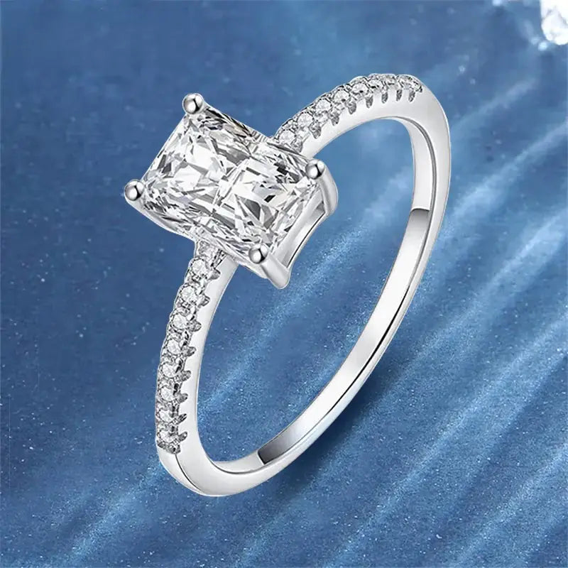 Sterling Silver Rectangle Cut Moissanite Ring