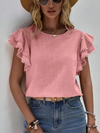 Denise Ruffle Cap Sleeve Blouse-