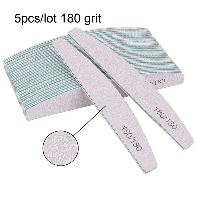 5/10Pcs Professional Nail File 100/180 Sandpaper Strong Thick Nail Files Sanding Half Moon