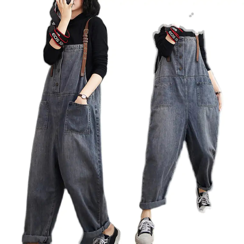 Spring, Summer, & Fall Fashion Button Jeans Harem Jumpsuit