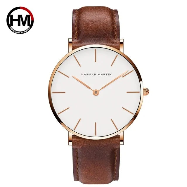 High-Quality Rose Gold Dial Leather Watch