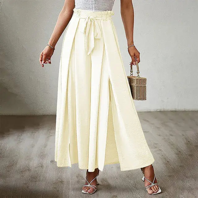 Women's Pants Solid Color Elastic High Waist Wide Leg Trousers