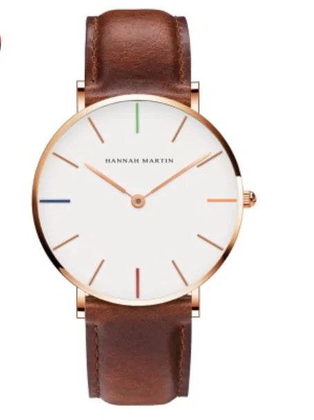 High-Quality Rose Gold Dial Leather Watch