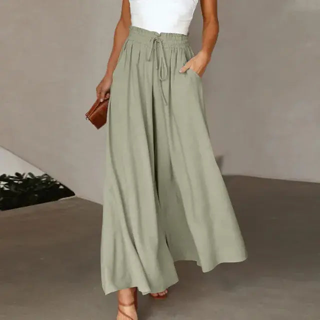 Women's Pants Solid Color Elastic High Waist Wide Leg Trousers