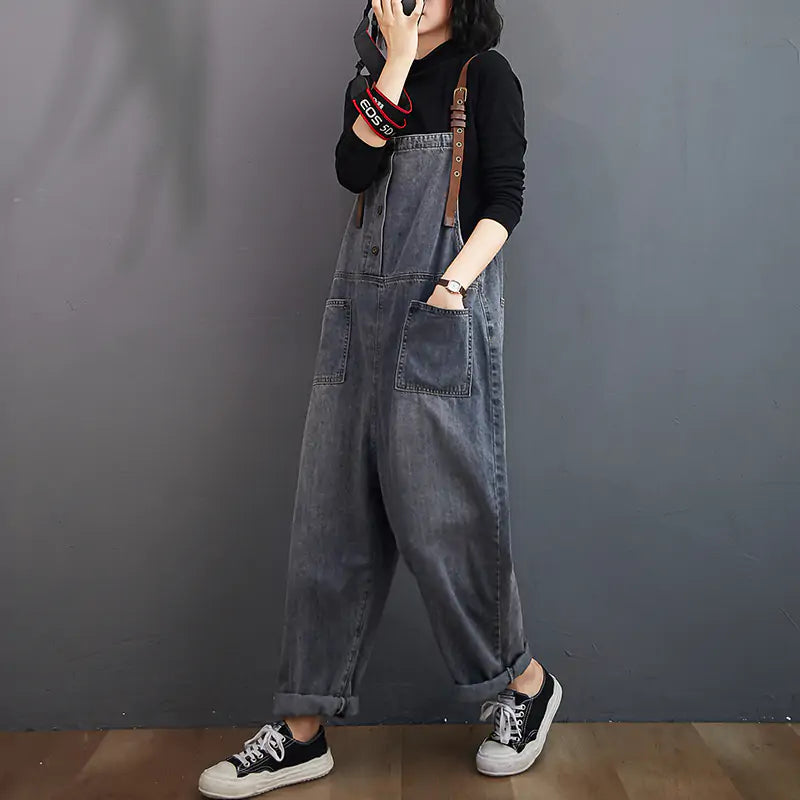 Spring, Summer, & Fall Fashion Button Jeans Harem Jumpsuit