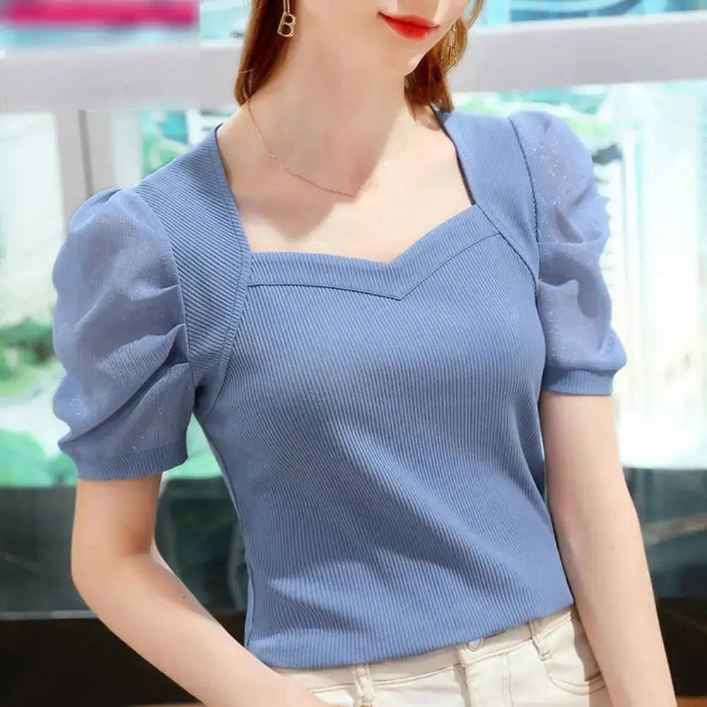 Puff Sleeve Square Collar Blouse