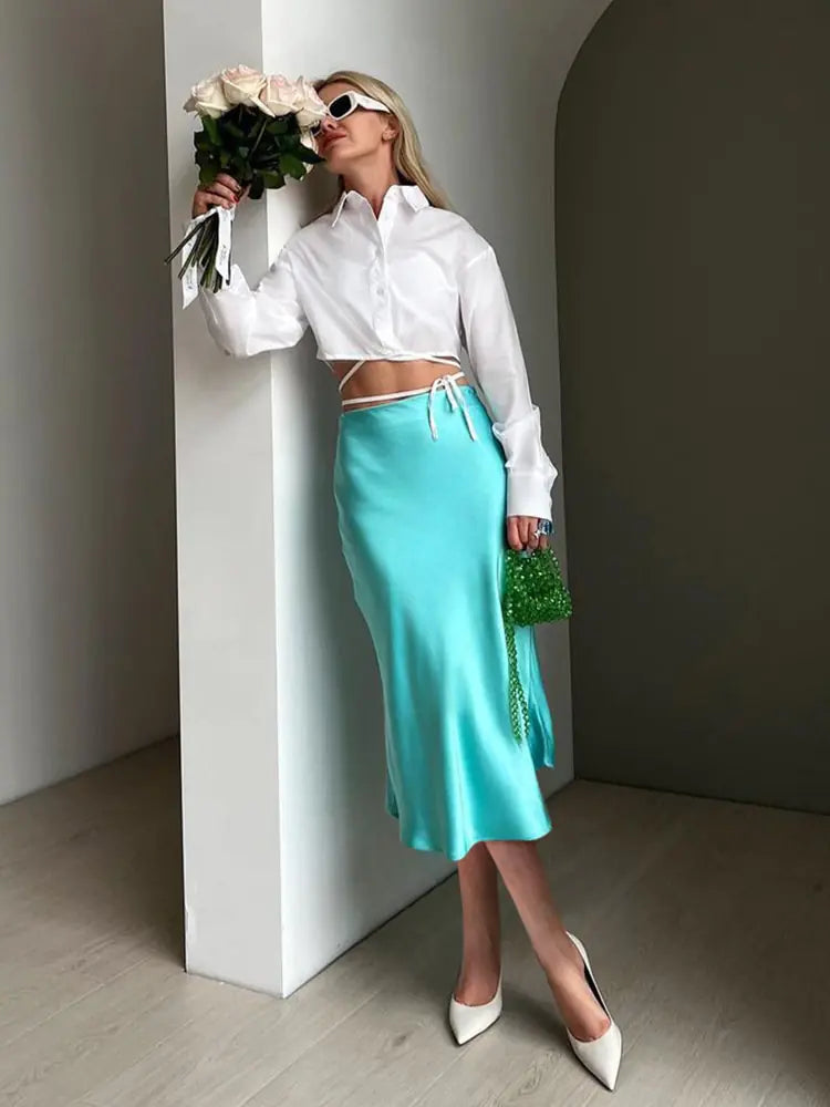 Solid Silk Long Skirt