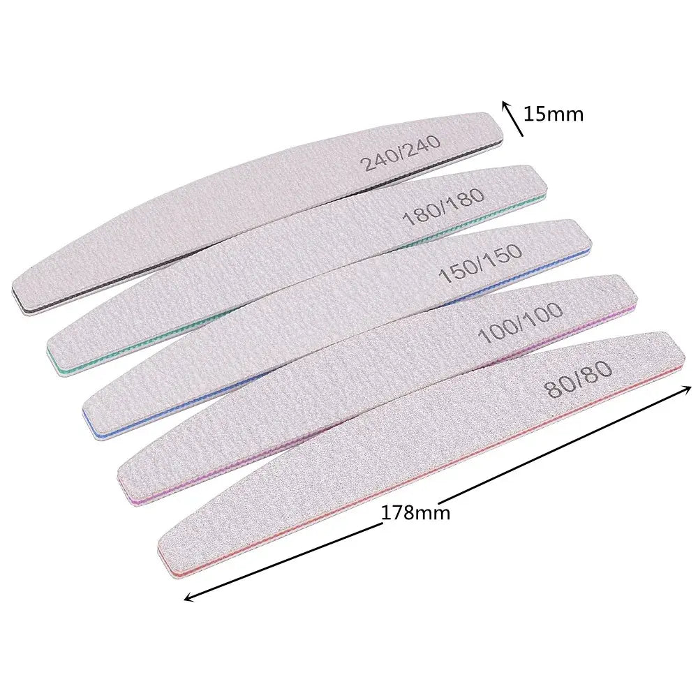 5/10Pcs Professional Nail File 100/180 Sandpaper Strong Thick Nail Files Sanding Half Moon