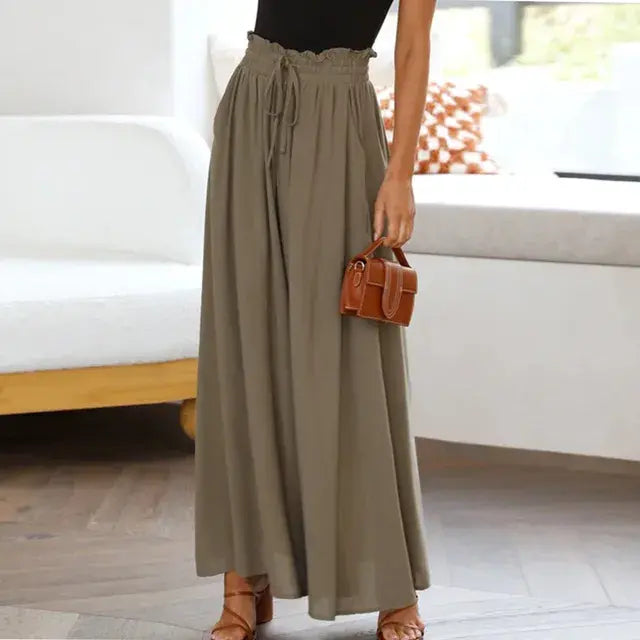 Women's Pants Solid Color Elastic High Waist Wide Leg Trousers