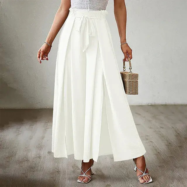 Women's Pants Solid Color Elastic High Waist Wide Leg Trousers