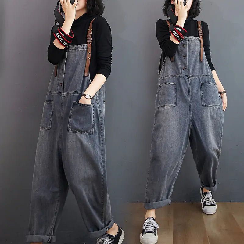 Spring, Summer, & Fall Fashion Button Jeans Harem Jumpsuit