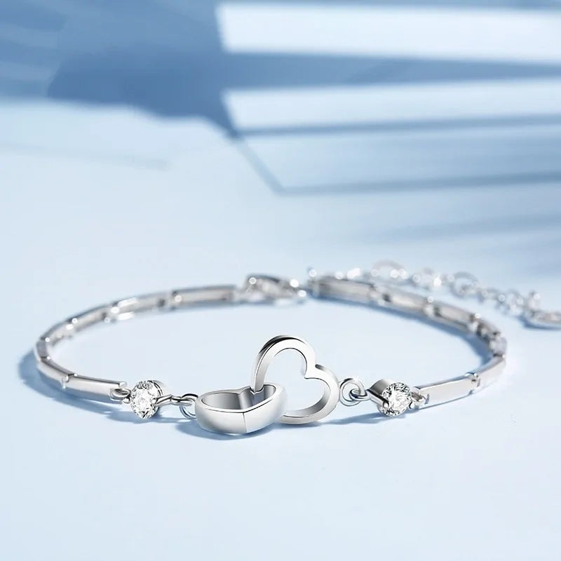 Cubic Zircon Double Heart Bracelet