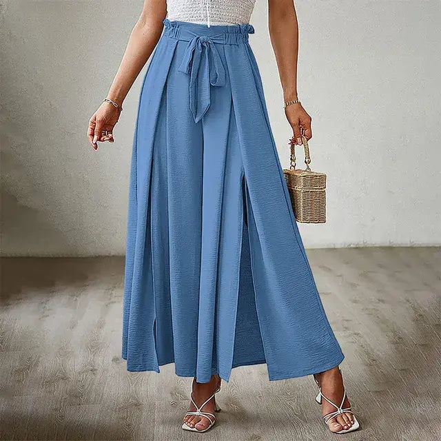 Women's Pants Solid Color Elastic High Waist Wide Leg Trousers