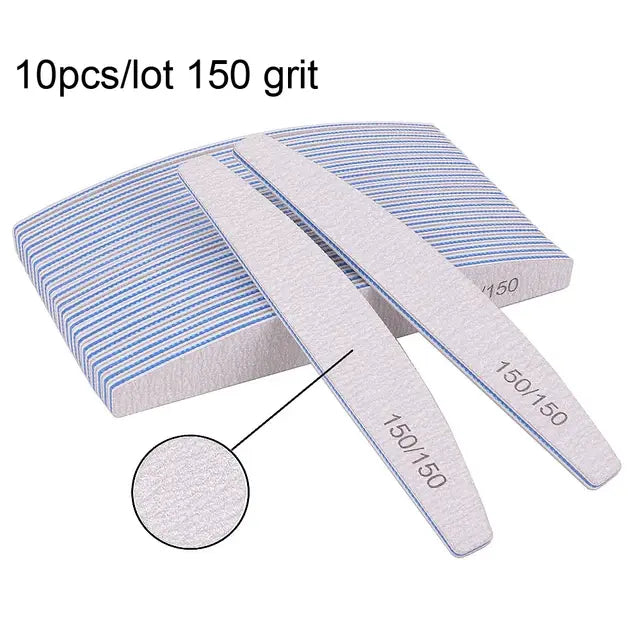 5/10Pcs Professional Nail File 100/180 Sandpaper Strong Thick Nail Files Sanding Half Moon