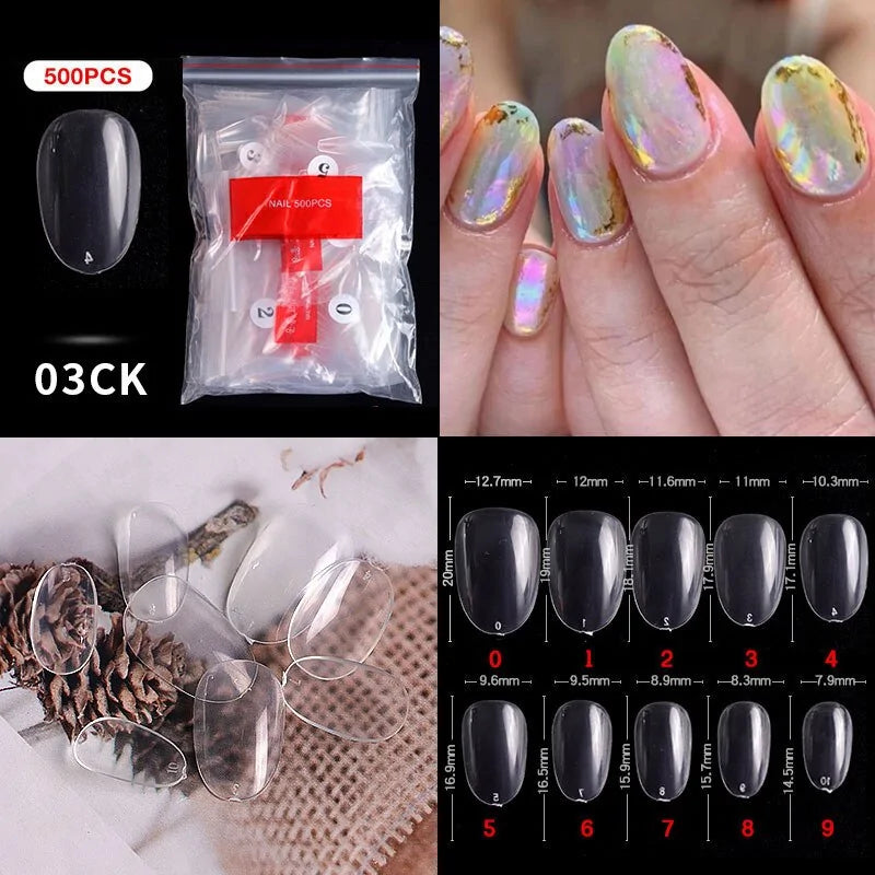 500pcs Natural Clear False Acrylic Nail Tips - Full/Half Cover Tips