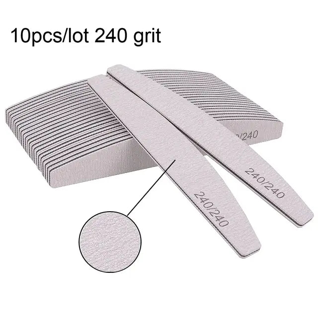 5/10Pcs Professional Nail File 100/180 Sandpaper Strong Thick Nail Files Sanding Half Moon