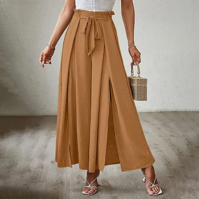 Women's Pants Solid Color Elastic High Waist Wide Leg Trousers