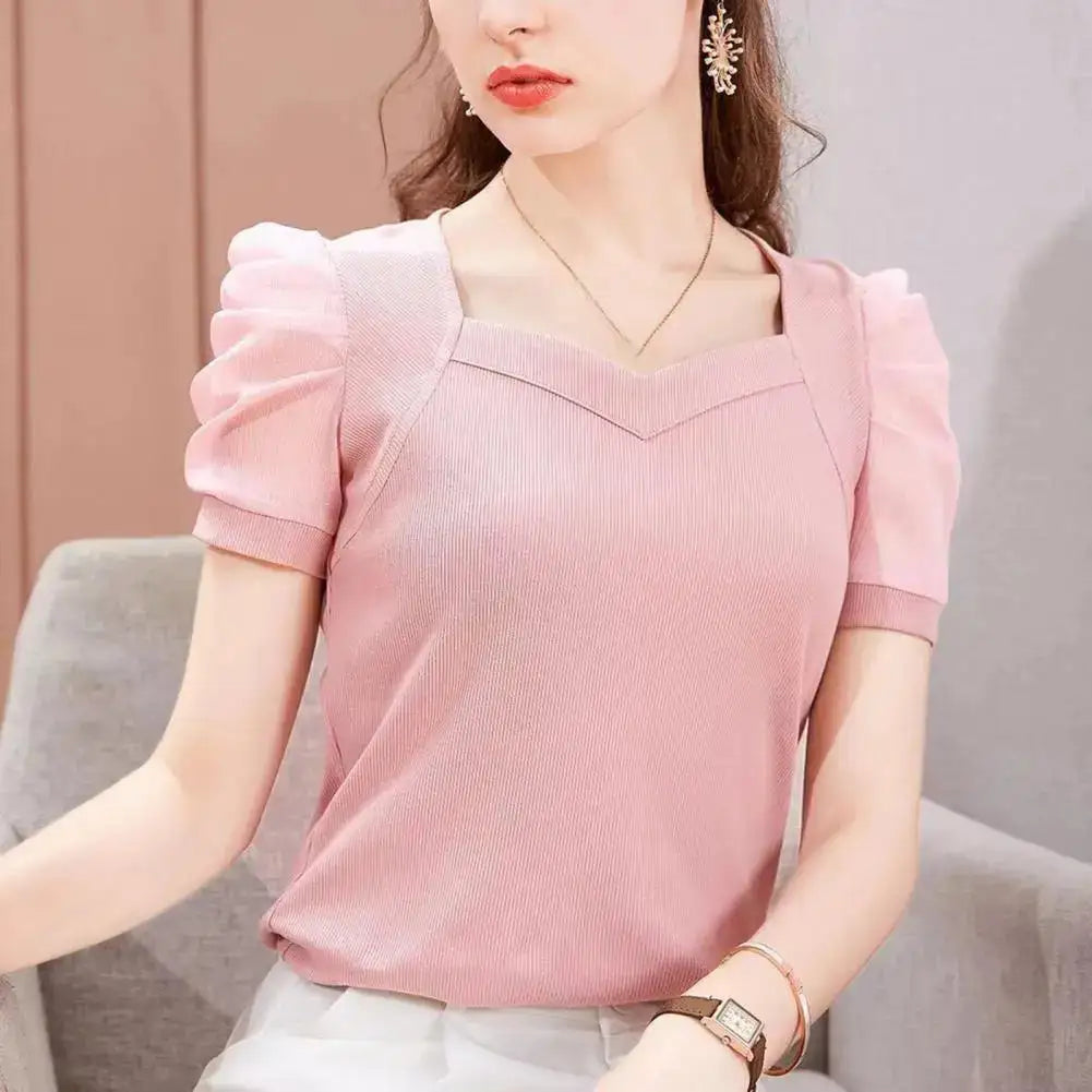 Puff Sleeve Square Collar Blouse