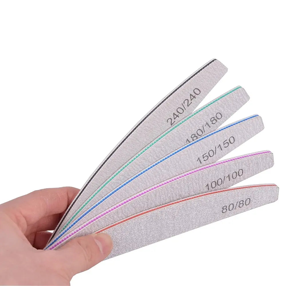 5/10Pcs Professional Nail File 100/180 Sandpaper Strong Thick Nail Files Sanding Half Moon