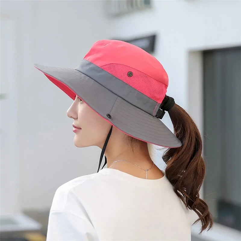 UV UPF Wide Brim Ponytail Sun Hat: Perfect for Outdoor Adventures!