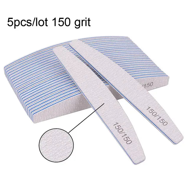 5/10Pcs Professional Nail File 100/180 Sandpaper Strong Thick Nail Files Sanding Half Moon