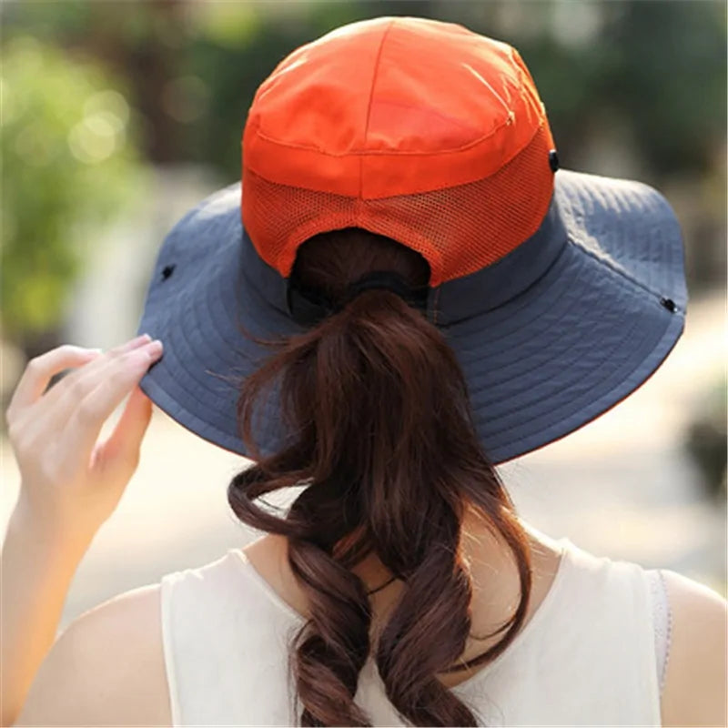 UV UPF Wide Brim Ponytail Sun Hat: Perfect for Outdoor Adventures!