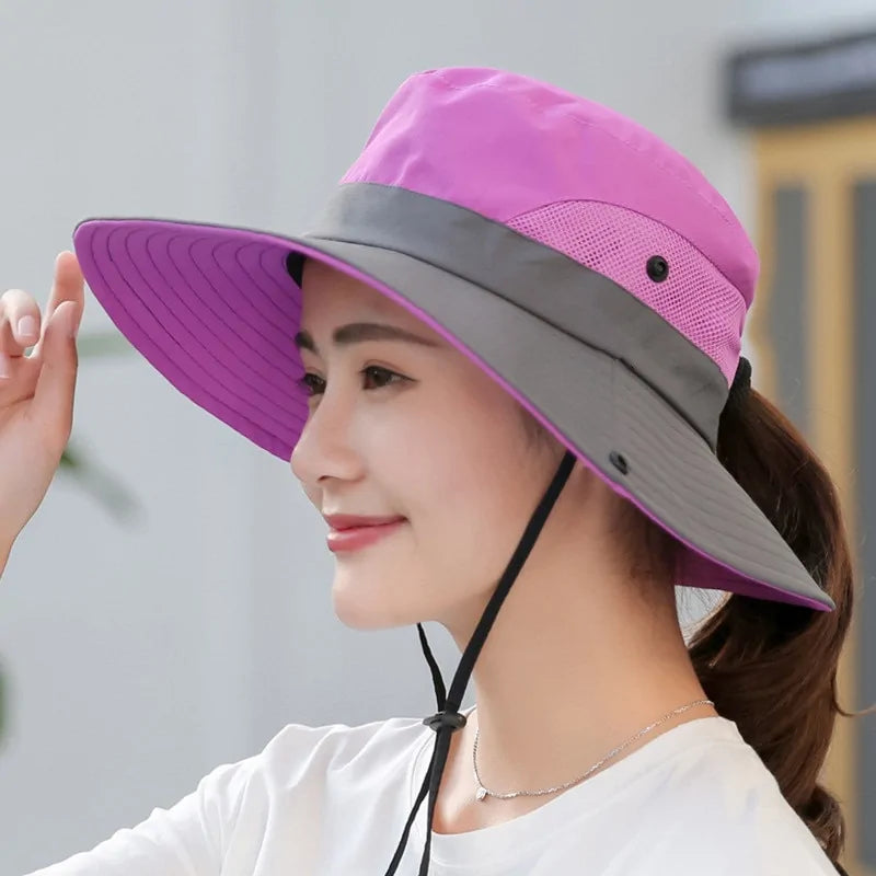 UV UPF Wide Brim Ponytail Sun Hat: Perfect for Outdoor Adventures!