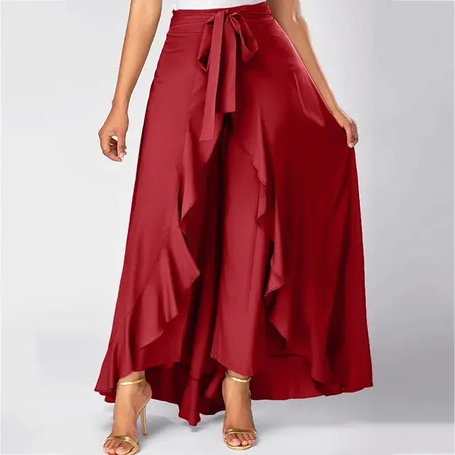 Women's Pants Solid Color Elastic High Waist Wide Leg Trousers