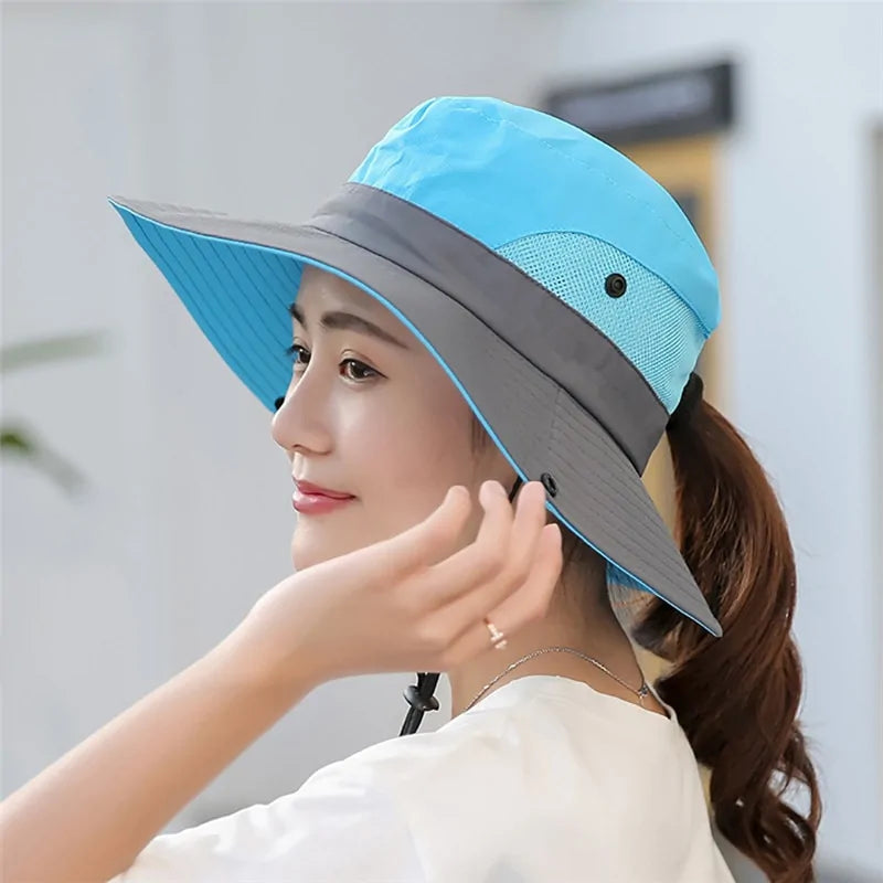 UV UPF Wide Brim Ponytail Sun Hat: Perfect for Outdoor Adventures!